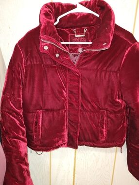 Jou Jou Deep Red Velvet Puffer Jacket